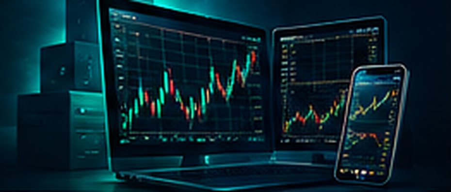 MetaTrader 4 charts on a laptop, tablet and phone